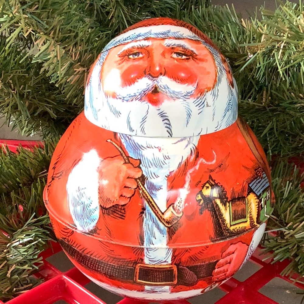 🎅🏻 Vintage 1980 Cheinco Roly Poly Santa Tin